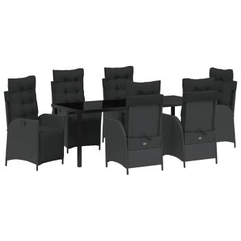 ARDEBO.de - 7-teiliges Garten-Dining-Set Schwarz Poly-Rattan