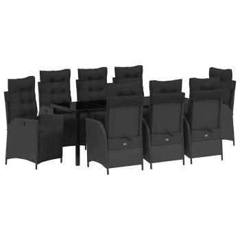 9-teiliges Garten-Essgruppe Schwarz Poly-Rattan