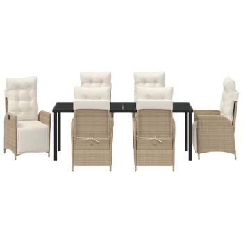ARDEBO.de - 7-teiliges Garten-Esstisch-Set Beige Poly Rattan