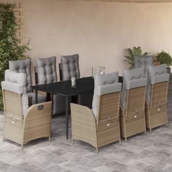 ARDEBO.de - 9-tlg. Garten-Essgruppe mit Kissen Beigemischung Poly Rattan