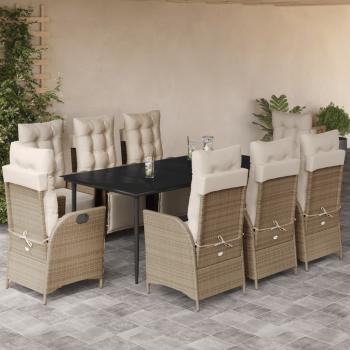 ARDEBO.de - 9-tlg. Garten-Essgruppe mit Kissen Beige Poly Rattan