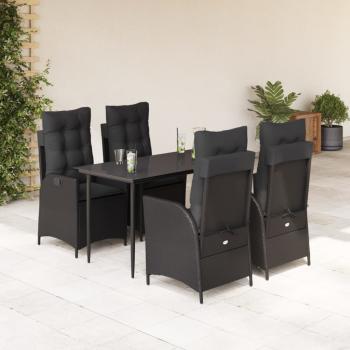 ARDEBO.de - 5-tlg. Garten-Essgruppe mit Kissen Schwarz Poly Rattan