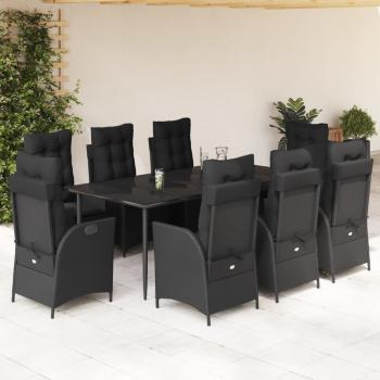 ARDEBO.de - 9-tlg. Garten-Essgruppe mit Kissen Schwarz Poly Rattan