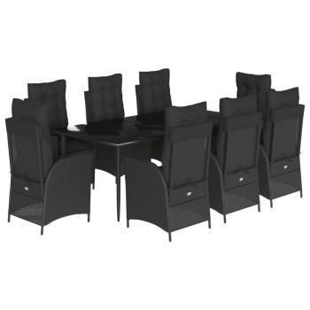 9-tlg. Garten-Essgruppe mit Kissen Schwarz Poly Rattan