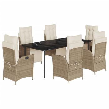 7-tlg. Garten-Essgruppe mit Kissen Beige Poly Rattan