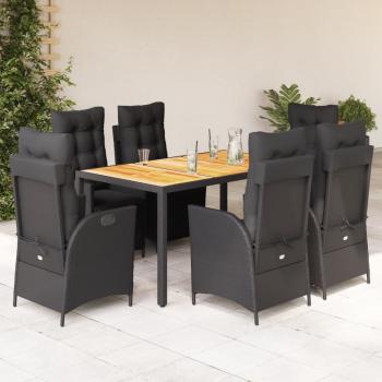 ARDEBO.de - 7-tlg. Garten-Essgruppe mit Kissen Schwarz Poly Rattan