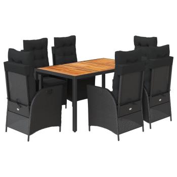 7-tlg. Garten-Essgruppe mit Kissen Schwarz Poly Rattan