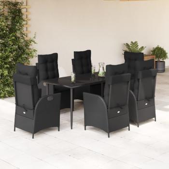 ARDEBO.de - 7-tlg. Garten-Essgruppe mit Kissen Schwarz Poly Rattan