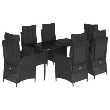 7-tlg. Garten-Essgruppe mit Kissen Schwarz Poly Rattan