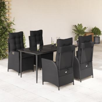 ARDEBO.de - 5-tlg. Garten-Essgruppe mit Kissen Schwarz Poly Rattan