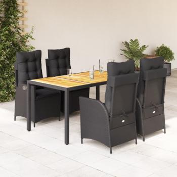 ARDEBO.de - 5-tlg. Garten-Essgruppe mit Kissen Schwarz Poly Rattan
