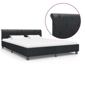 Bettgestell Schwarz Kunstleder 160 × 200 cm