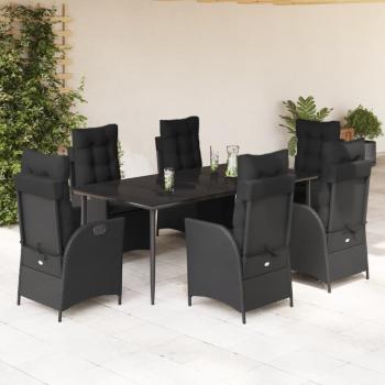 ARDEBO.de - 7-tlg. Garten-Essgruppe mit Kissen Schwarz Poly Rattan
