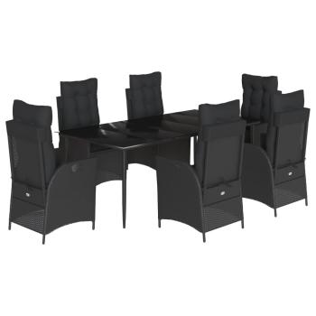 7-tlg. Garten-Essgruppe mit Kissen Schwarz Poly Rattan