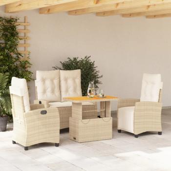 ARDEBO.de - 4-tlg. Garten-Essgruppe mit Kissen Beige Poly Rattan