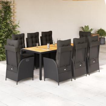 ARDEBO.de - 9-tlg. Garten-Essgruppe mit Kissen Schwarz Poly Rattan