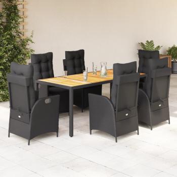 ARDEBO.de - 7-tlg. Garten-Essgruppe mit Kissen Schwarz Poly Rattan