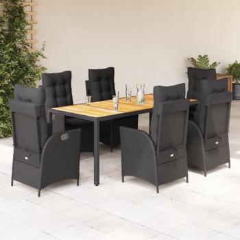 ARDEBO.de - 7-tlg. Garten-Essgruppe mit Kissen Schwarz Poly Rattan