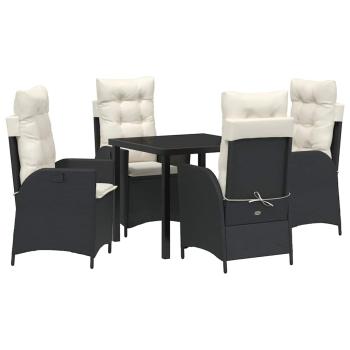 ARDEBO.de - 5-teiliges Garten-Dining-Set mit Kissen Schwarz Poly-Rattan