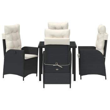 5-teiliges Garten-Dining-Set mit Kissen Schwarz Poly-Rattan