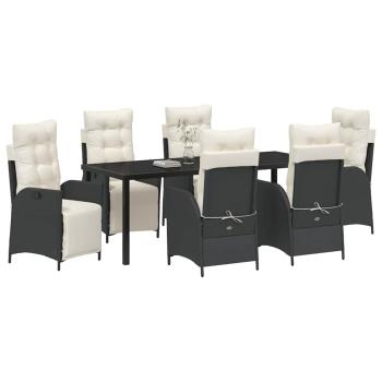 ARDEBO.de - 7-teiliges Garten-Esszimmer-Set Schwarz Poly Rattan