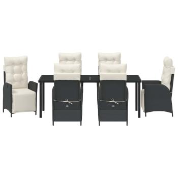 7-teiliges Garten-Esszimmer-Set Schwarz Poly Rattan