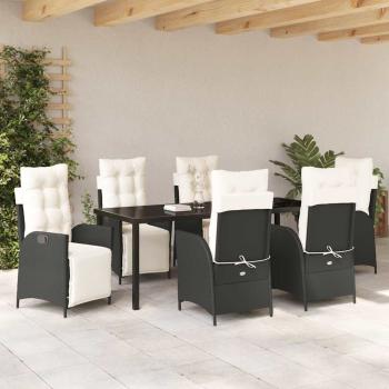 7-teiliges Garten-Esszimmer-Set Schwarz Poly Rattan