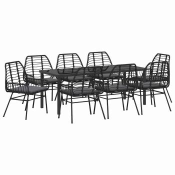 ARDEBO.de - 9-teiliges Garten-Essgruppen-Set mit Kissen Schwarz Poly Rattan