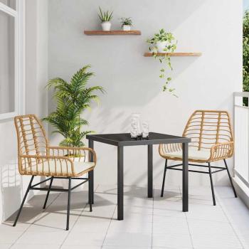 ARDEBO.de - 3-teiliges Garten-Ess-Set mit Kissen Braun Poly Rattan