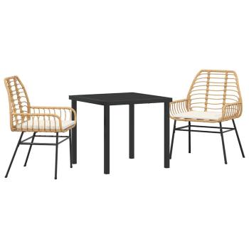 3-teiliges Garten-Ess-Set mit Kissen Braun Poly Rattan