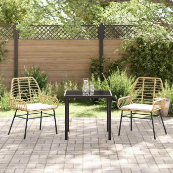 3-teiliges Garten-Ess-Set mit Kissen Braun Poly Rattan