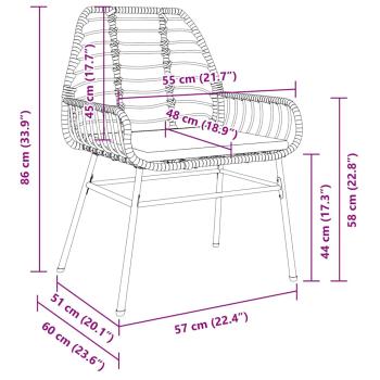3-teiliges Garten-Ess-Set mit Kissen Braun Poly Rattan