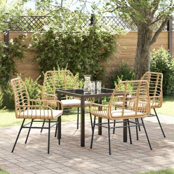 ARDEBO.de - 5-teiliges Garten-Ess-Set mit Kissen in Braun Poly-Rattan