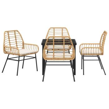 5-teiliges Garten-Ess-Set mit Kissen in Braun Poly-Rattan
