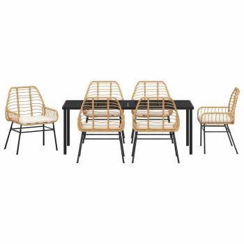 7-tlg. Garten-Essgruppe mit Kissen in Braun Poly-Rattan