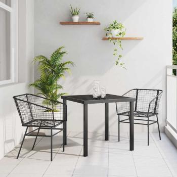 ARDEBO.de - 3-teiliges Garten-Essenset Schwarz Poly Rattan