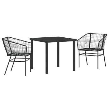 3-teiliges Garten-Essenset Schwarz Poly Rattan