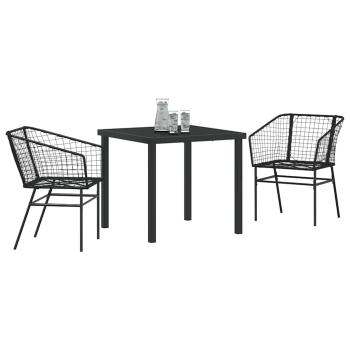 3-teiliges Garten-Essenset Schwarz Poly Rattan