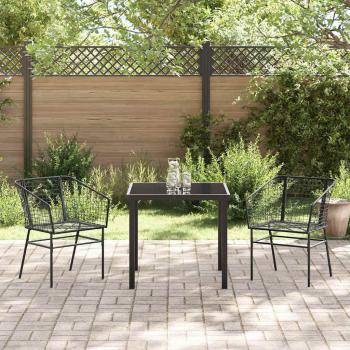 3-teiliges Garten-Essenset Schwarz Poly Rattan
