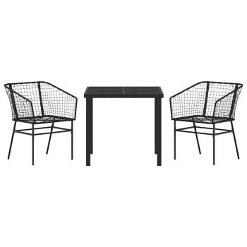 3-teiliges Garten-Essenset Schwarz Poly Rattan