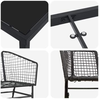 Set aus 3 Schwarz PE-Rattan, pulverbeschichteter Stahl