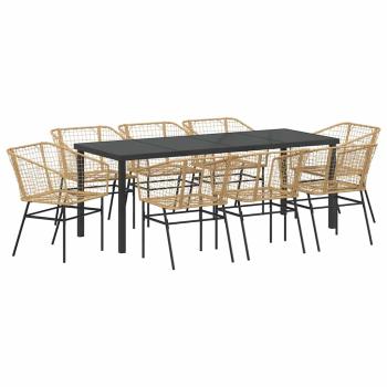 Garten Essgruppe 9 stk. Braun Poly-Rattan