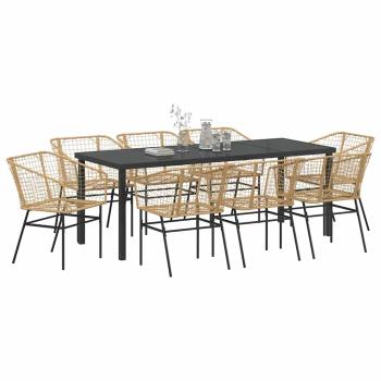 Garten Essgruppe 9 stk. Braun Poly-Rattan