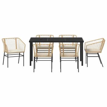 7-teiliges Garten Ess-Set mit Kissen in Braun Poly Rattan