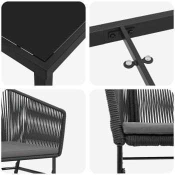 Set aus 3 Schwarz PE-Rattan, pulverbeschichteter Stahl Standard