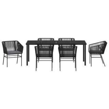 Garten Essgruppe 7 pcs Schwarz Pulverbeschichteter Stahl