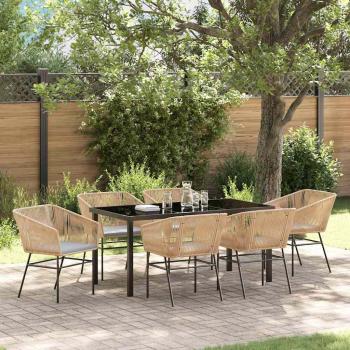 ARDEBO.de - 7-teiliges Garten-Ess-Set mit Kissen Braun Poly-Rattan