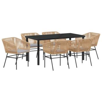 7-teiliges Garten-Ess-Set mit Kissen Braun Poly-Rattan