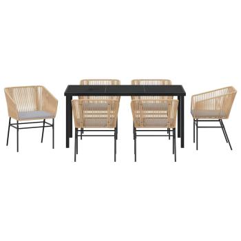 7-teiliges Garten-Ess-Set mit Kissen Braun Poly-Rattan