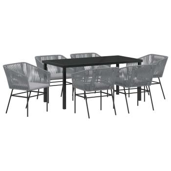 2-teiliges Garten-Essset mit Kissen Grau Poly-Rattan